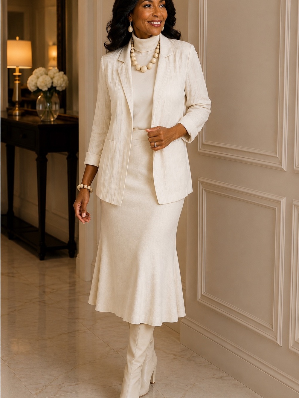 Chicos 2 Long Open-Front Lightweight Blazer in Cream
